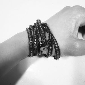 Chan Luu black and silver skull wrap bracelet